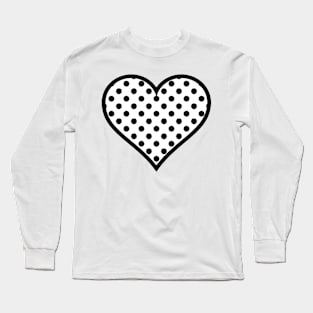 Black Polka Dots and White Heart Long Sleeve T-Shirt